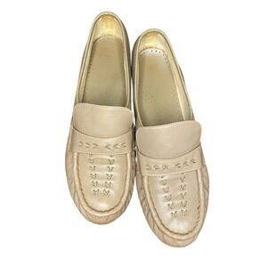 Vintage Womens Beige Leather Penny Loafers Casual Slip On‎ Comfort Shoes SZ 9.5